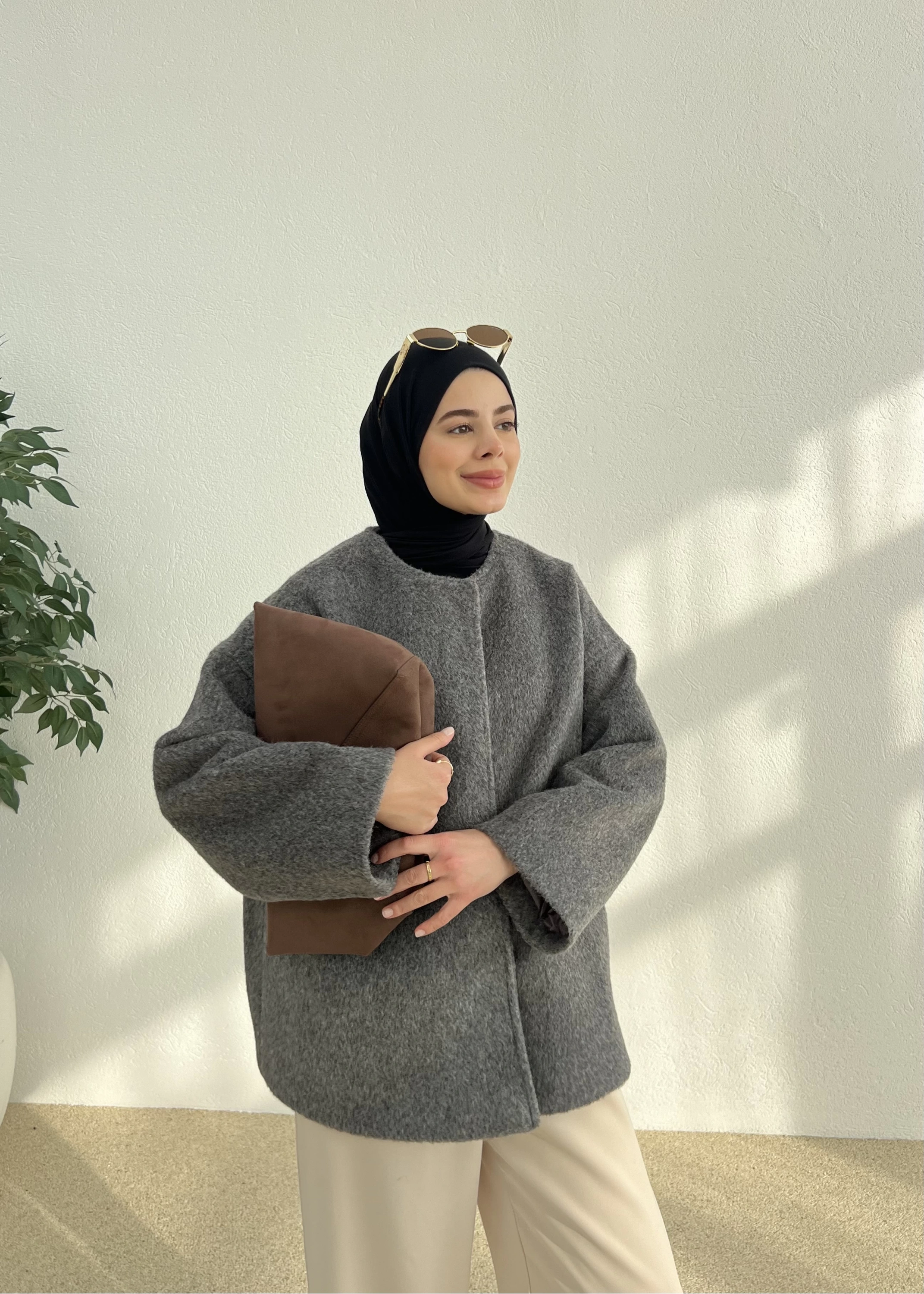 X1 premium oversize kaşe kaban( antrasit )