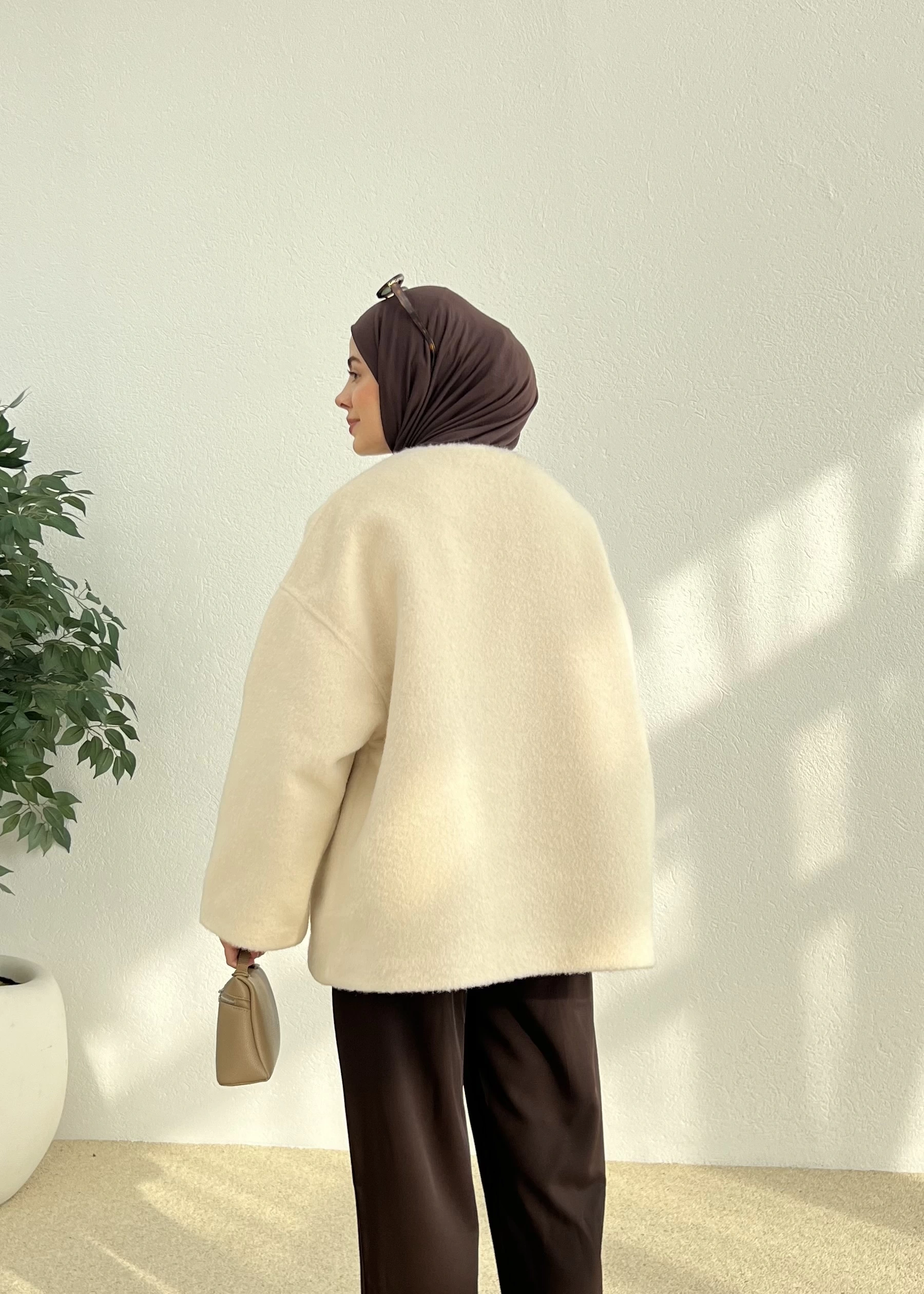 X1 premium oversize kaşe kaban( bej )