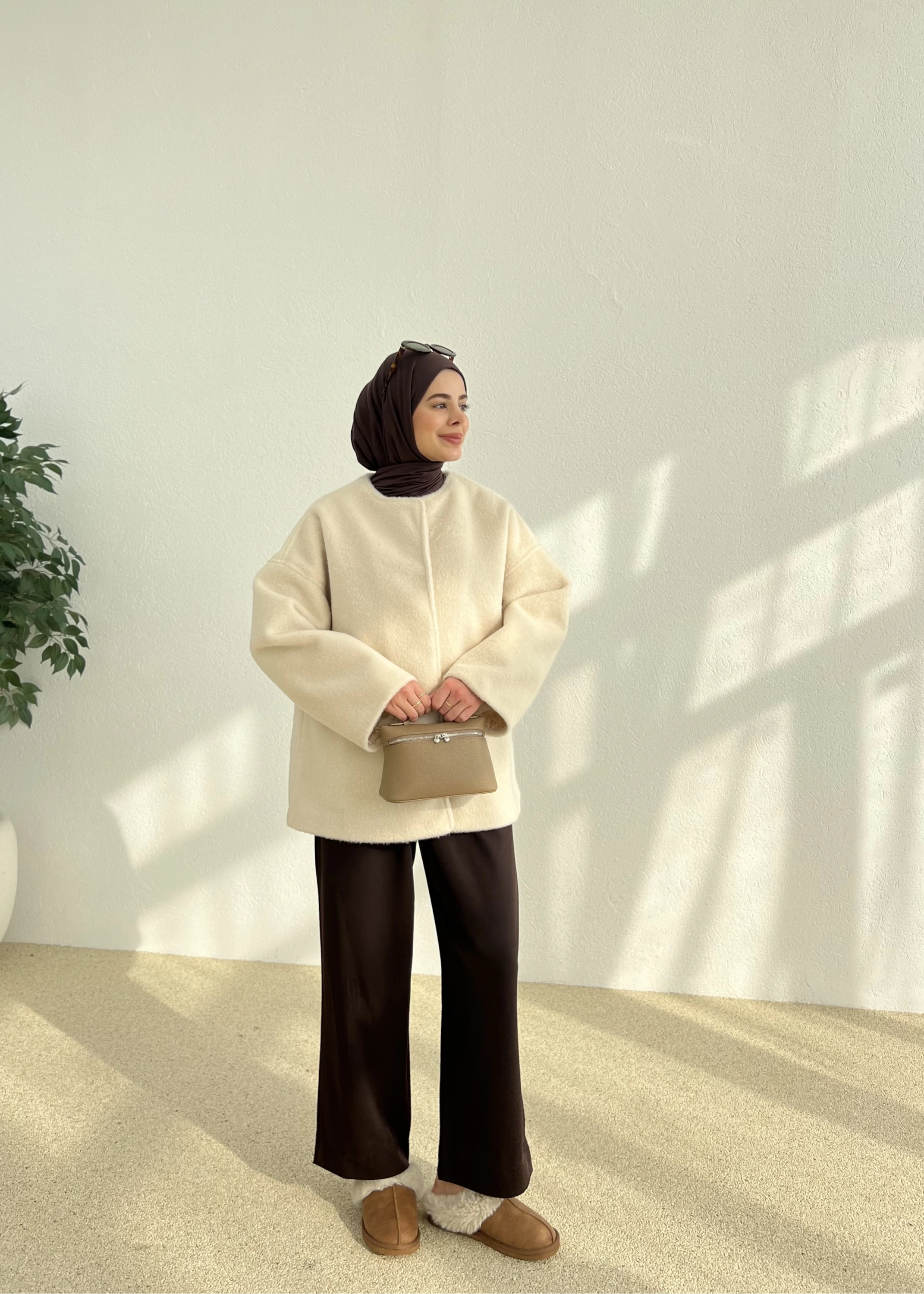X1 premium oversize kaşe kaban( bej )