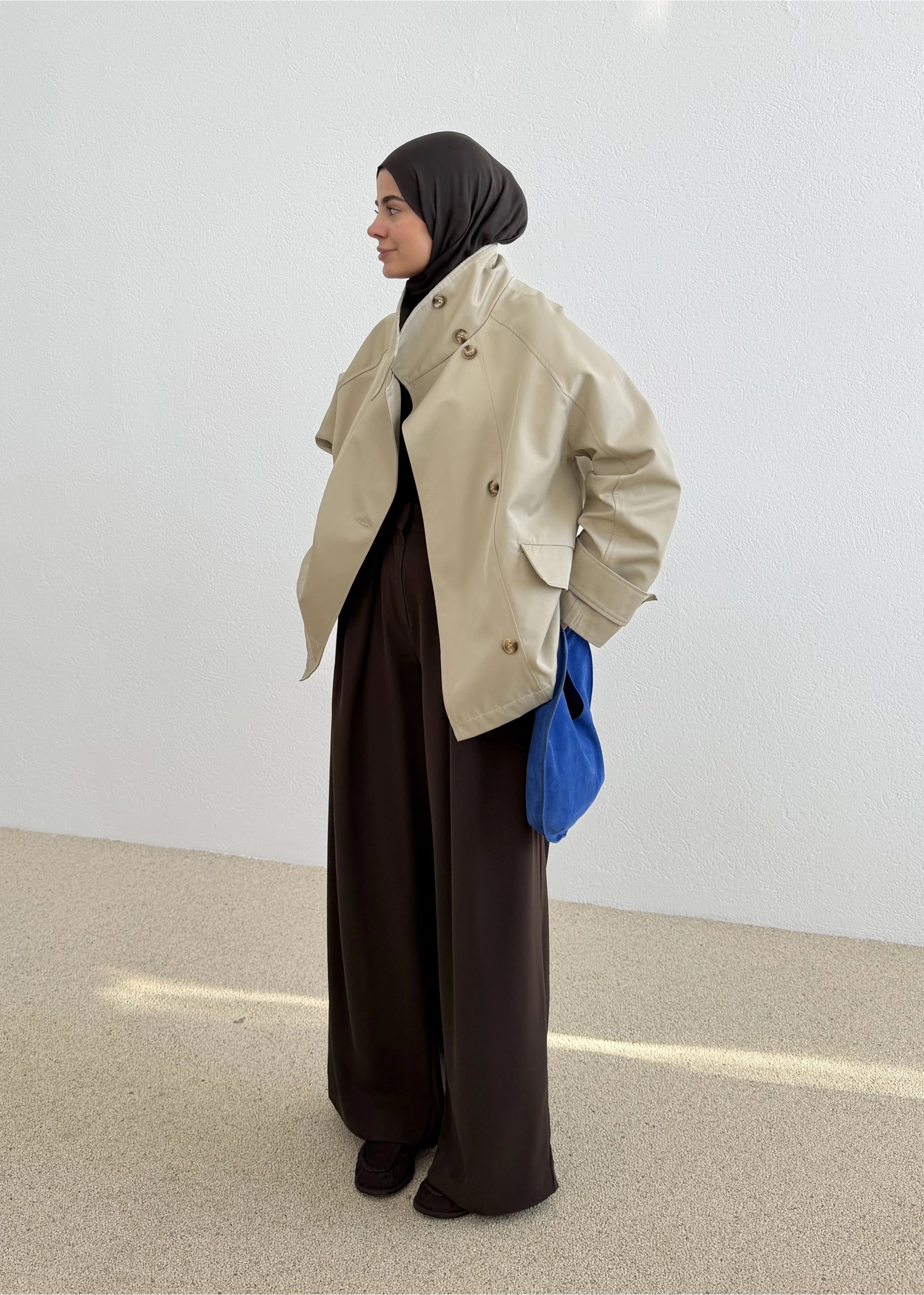 7739 YAKA DÜĞME ZARİF TRENÇ BEJ