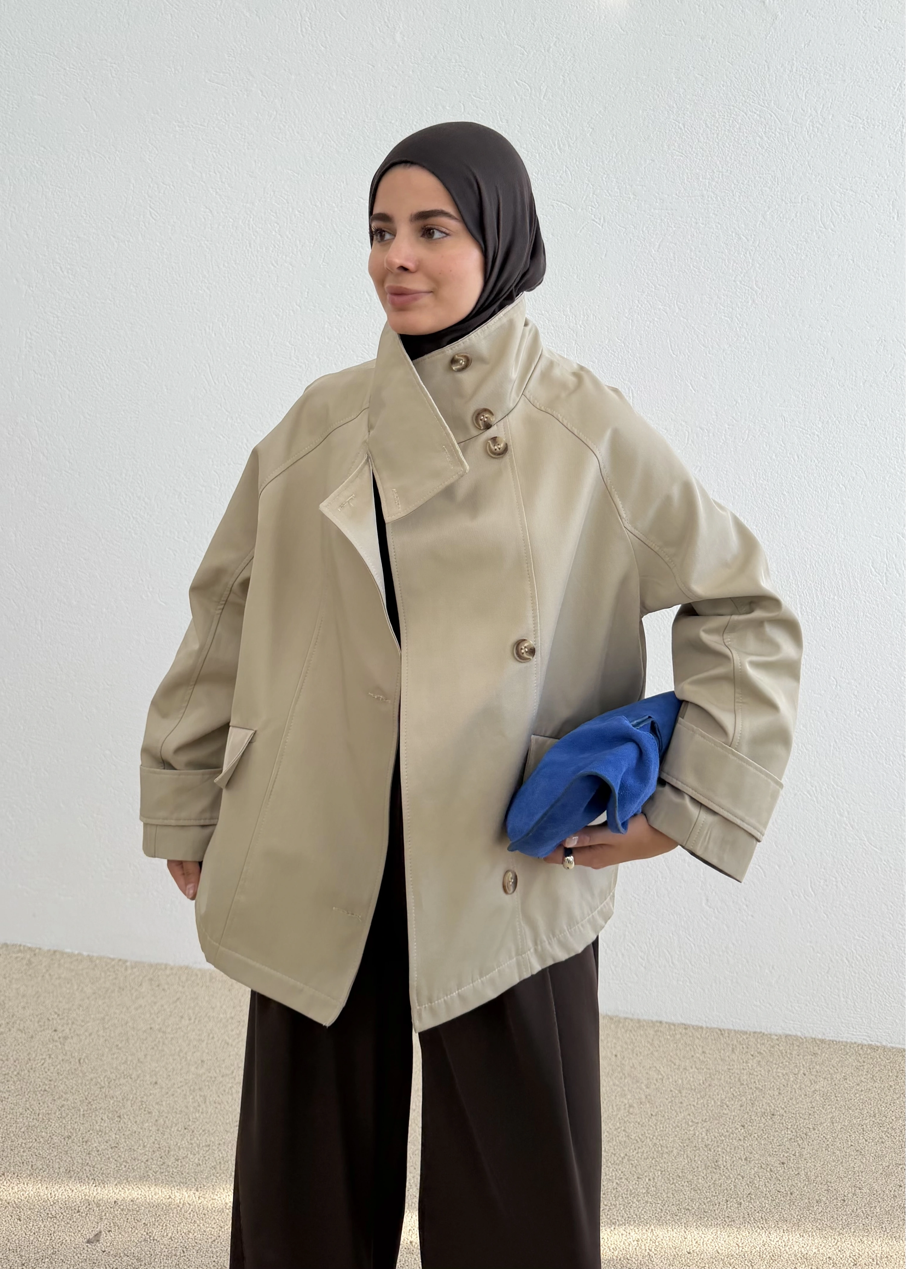 7739 YAKA DÜĞME ZARİF TRENÇ BEJ