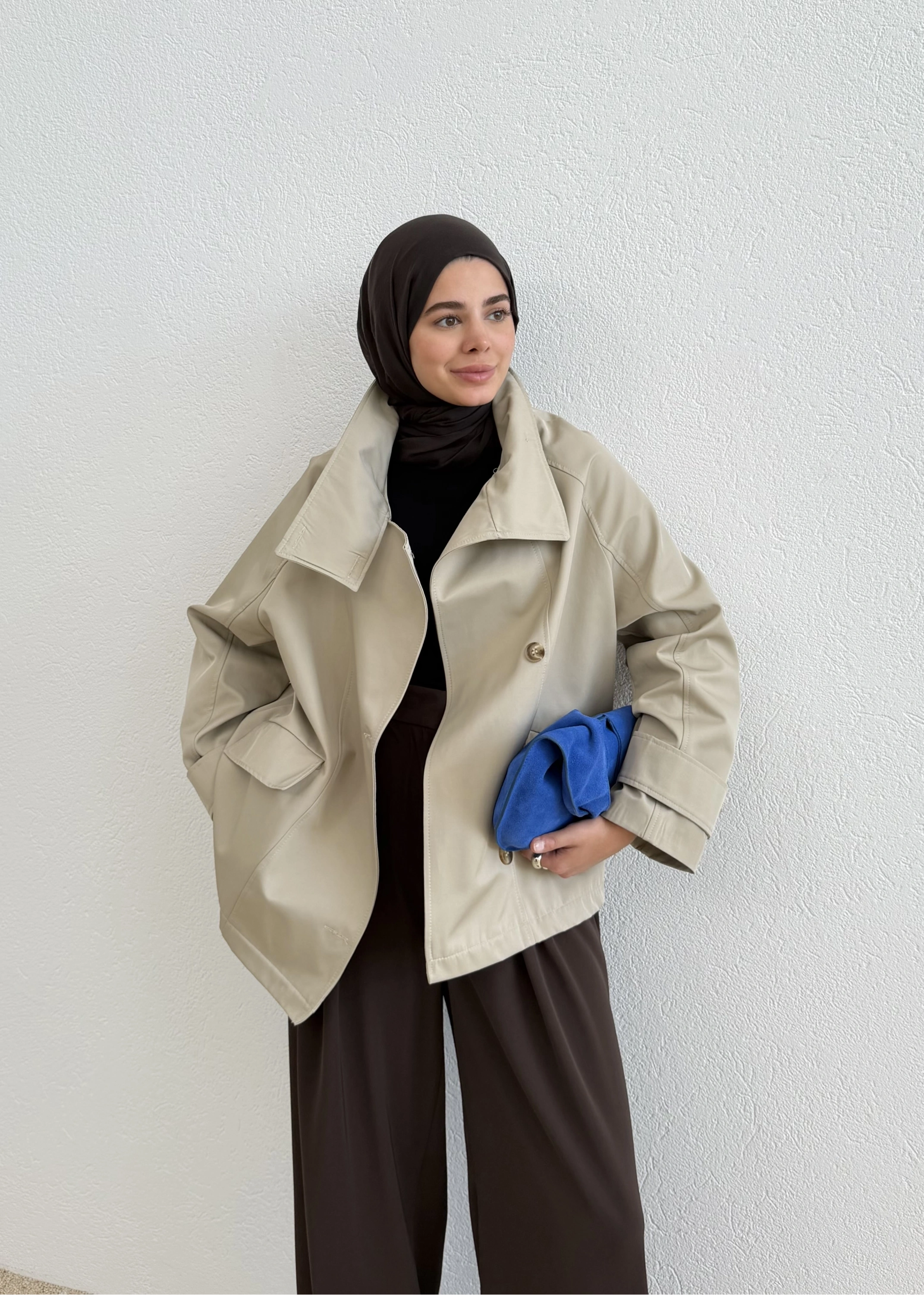 7739 YAKA DÜĞME ZARİF TRENÇ BEJ
