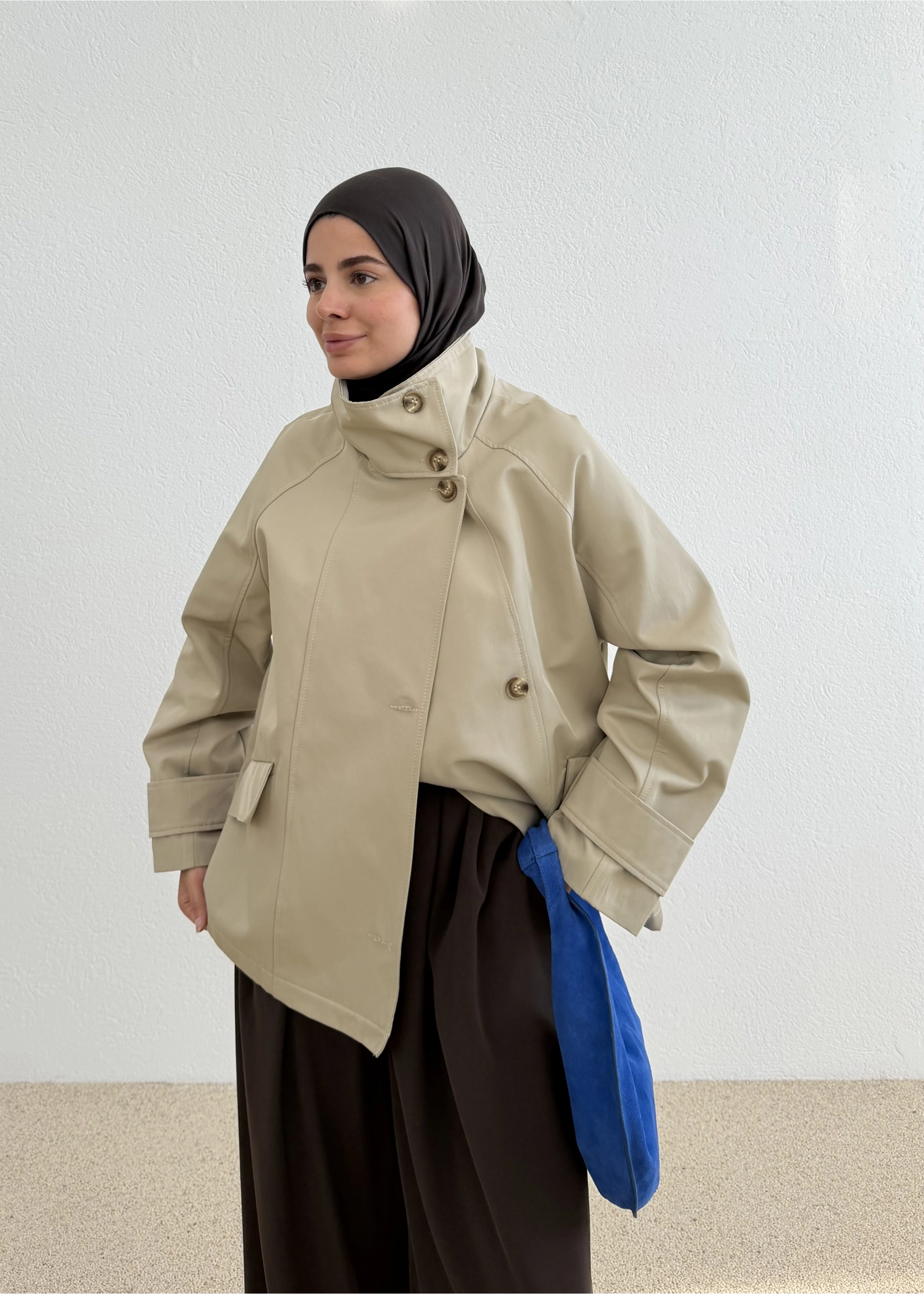 7739 YAKA DÜĞME ZARİF TRENÇ BEJ
