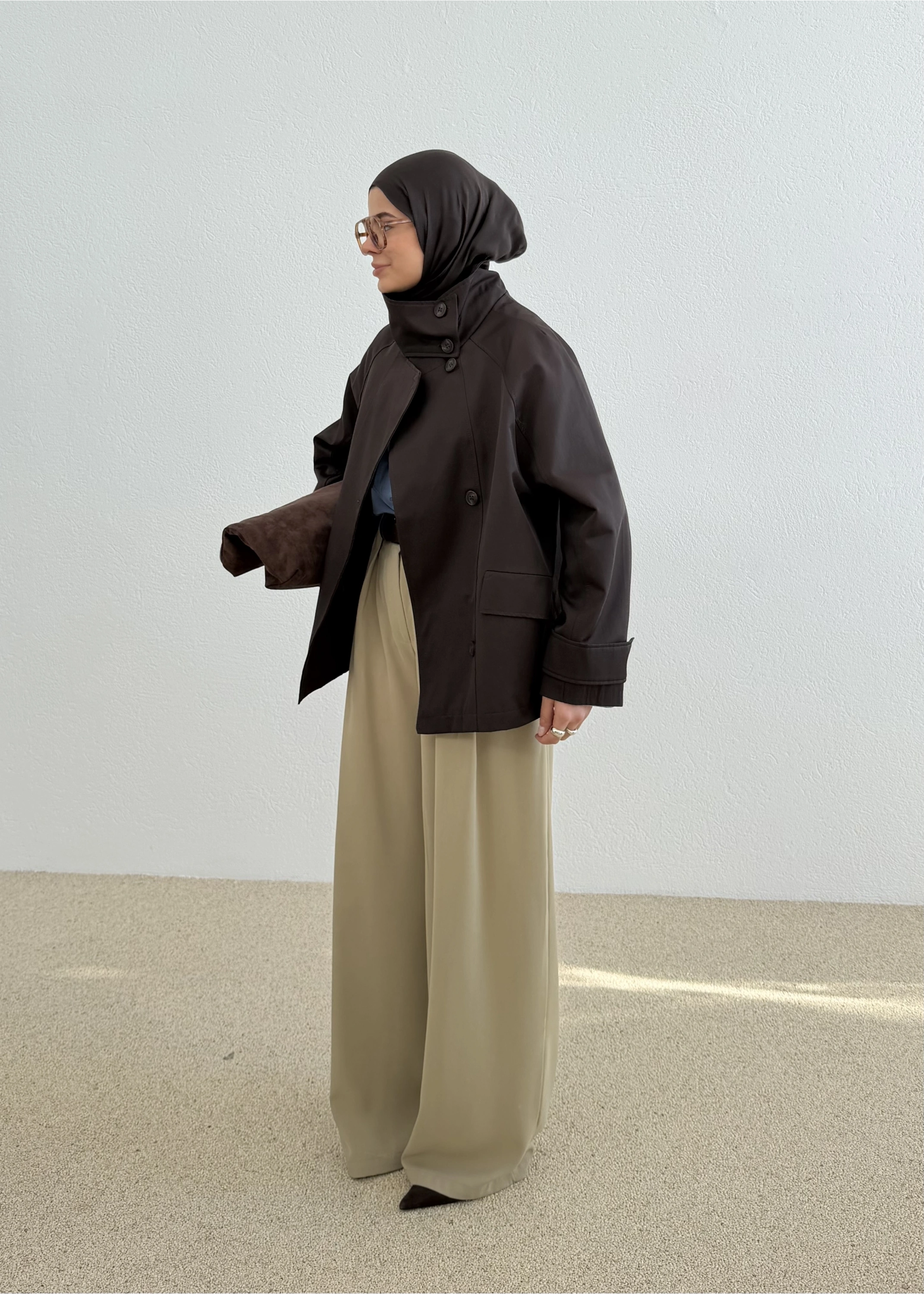 7739 YAKA DÜĞME ZARİF TRENÇ KAHVE