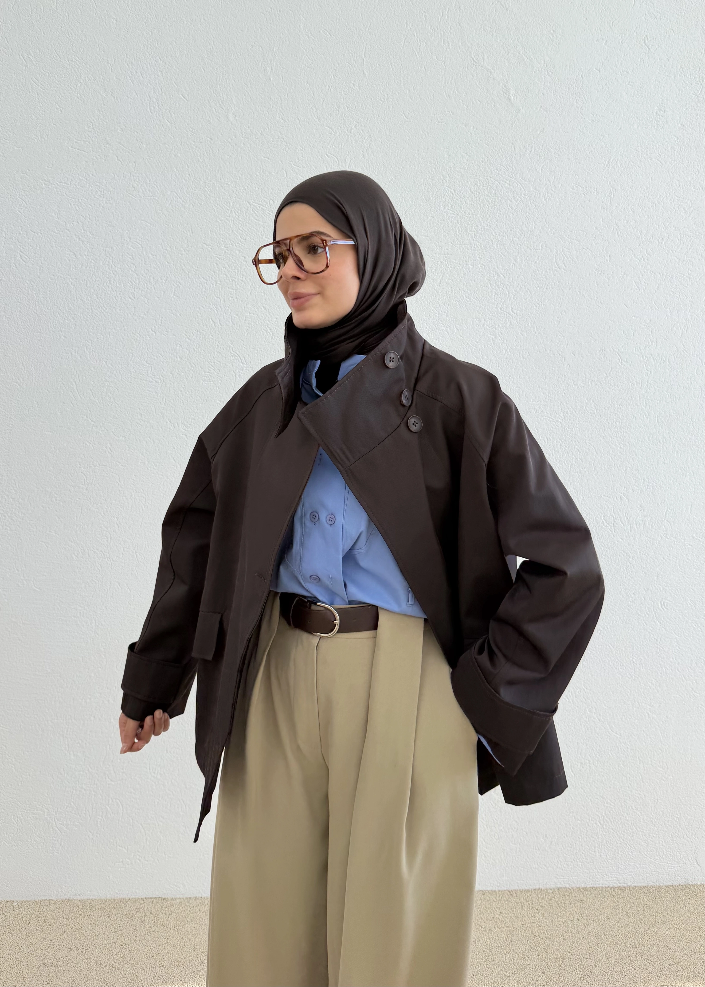7739 YAKA DÜĞME ZARİF TRENÇ KAHVE