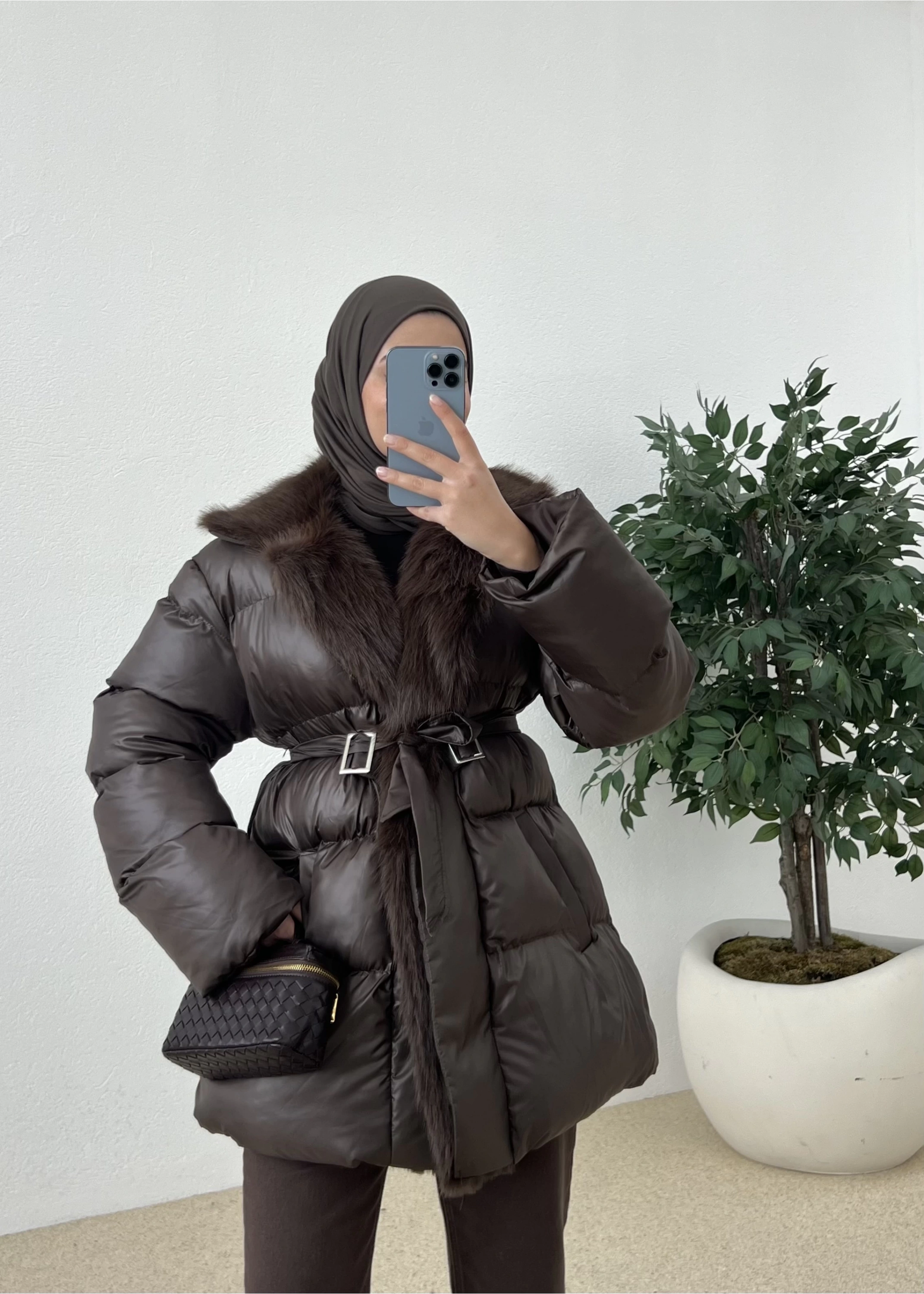 YAKA KÜRK DETAY PREMİUM MONT acı kahve