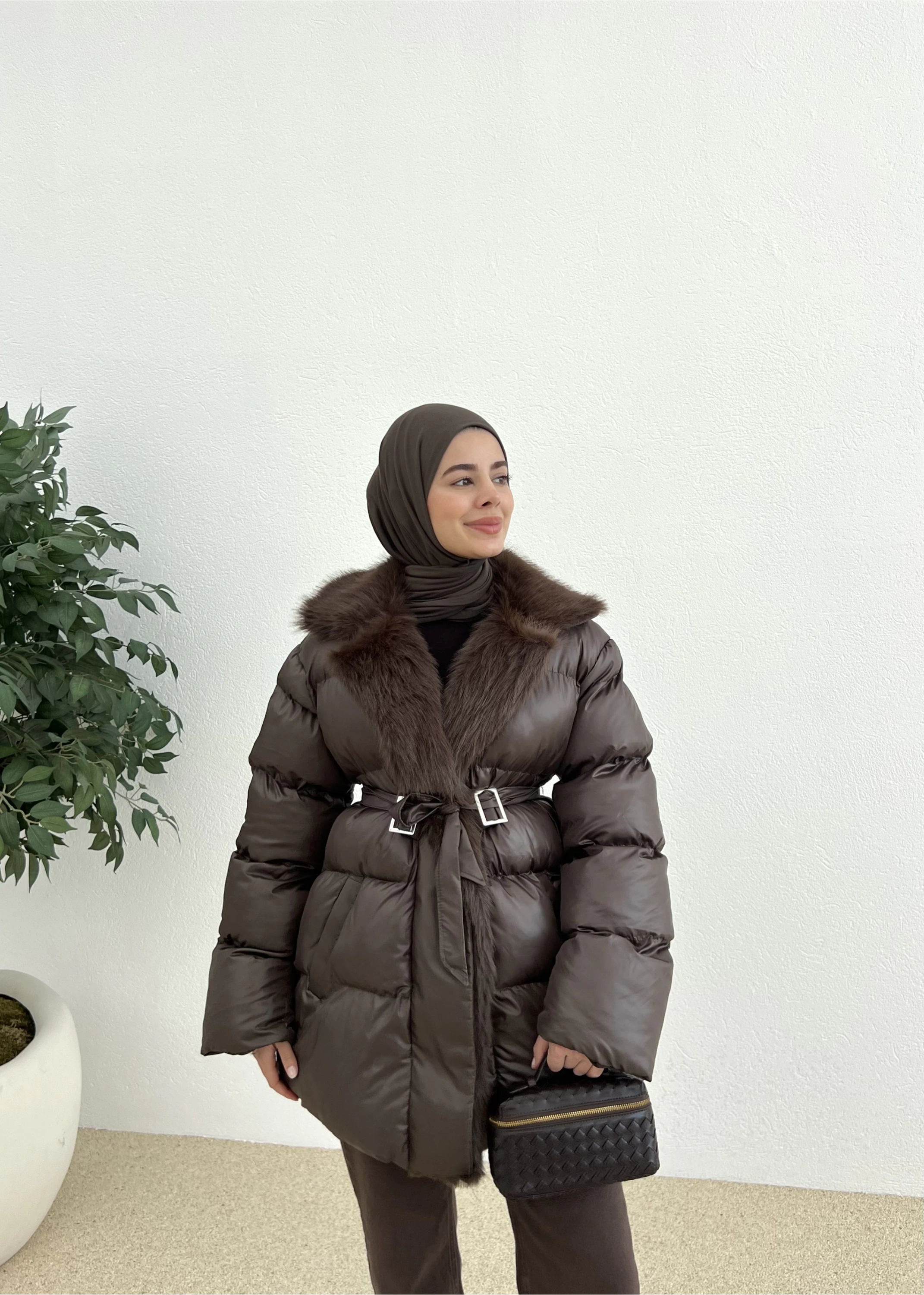 YAKA KÜRK DETAY PREMİUM MONT acı kahve