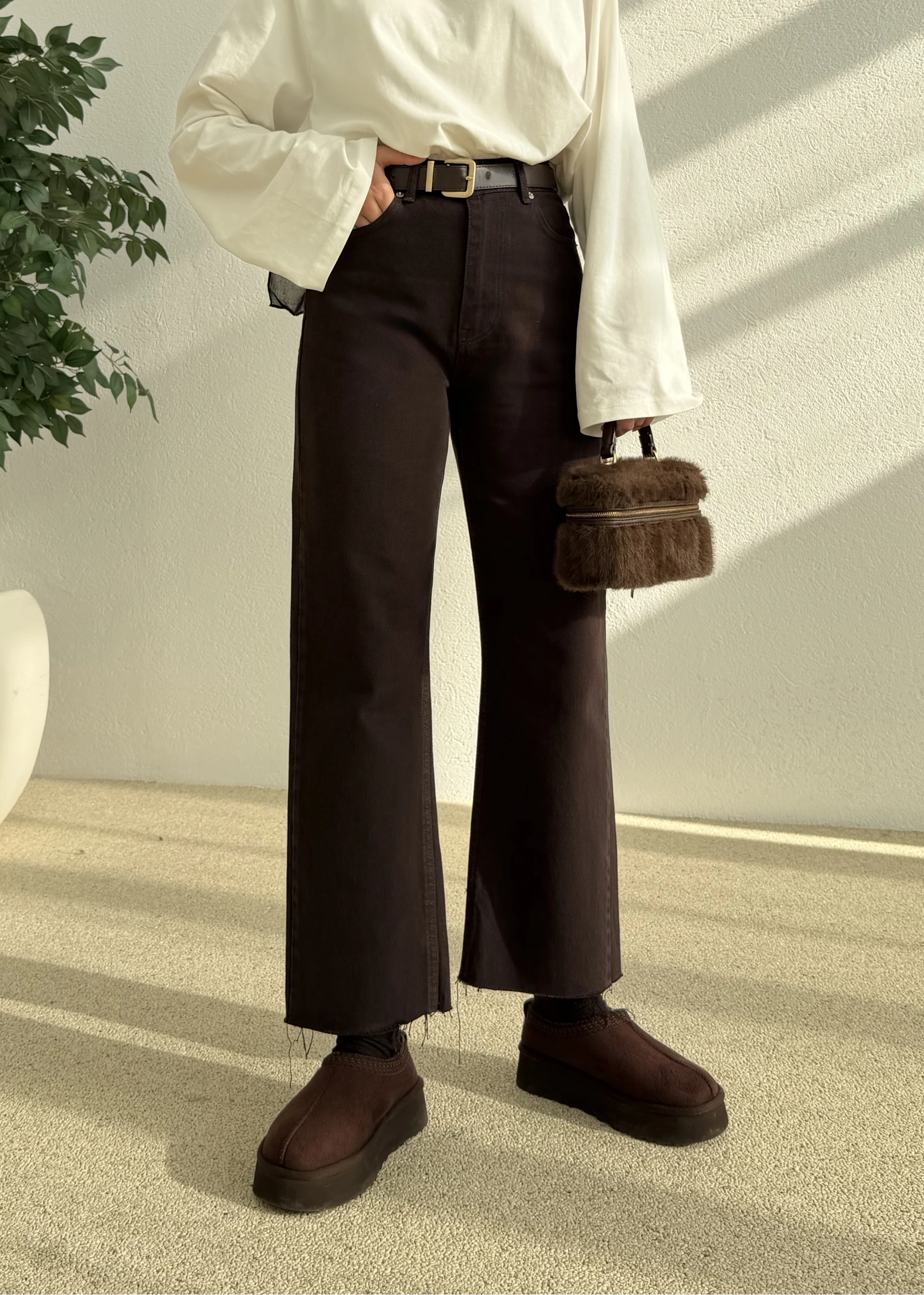 Zara Model Ultra Yüksek Belli Kesik Düz Paça Jeans acı kahve