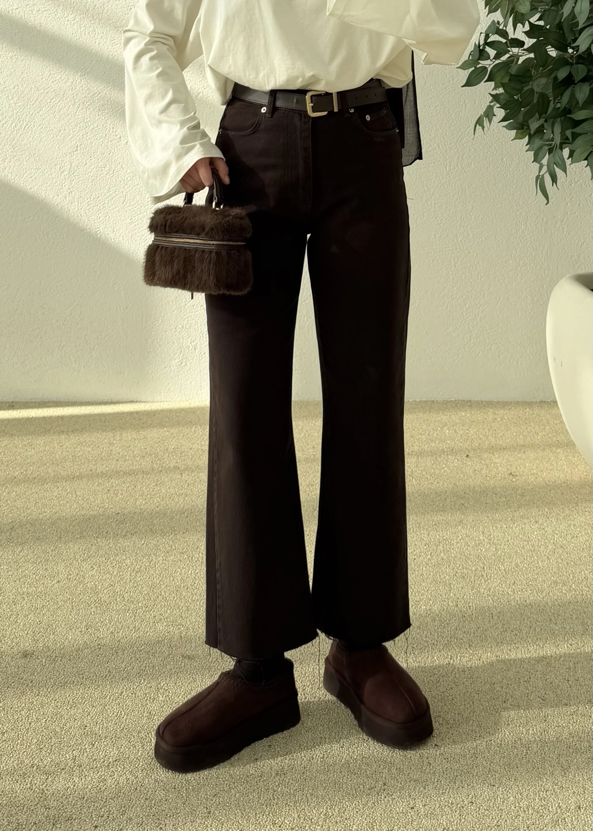 Zara Model Ultra Yüksek Belli Kesik Düz Paça Jeans acı kahve