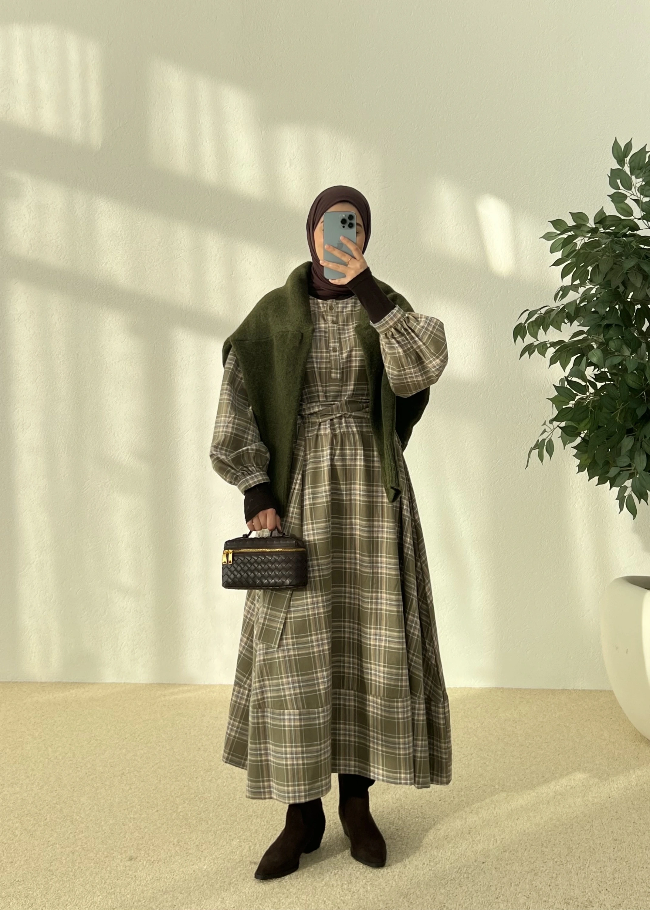 ZR KARELİ GÖMLEK ELBİSE AÇIK YEŞİL