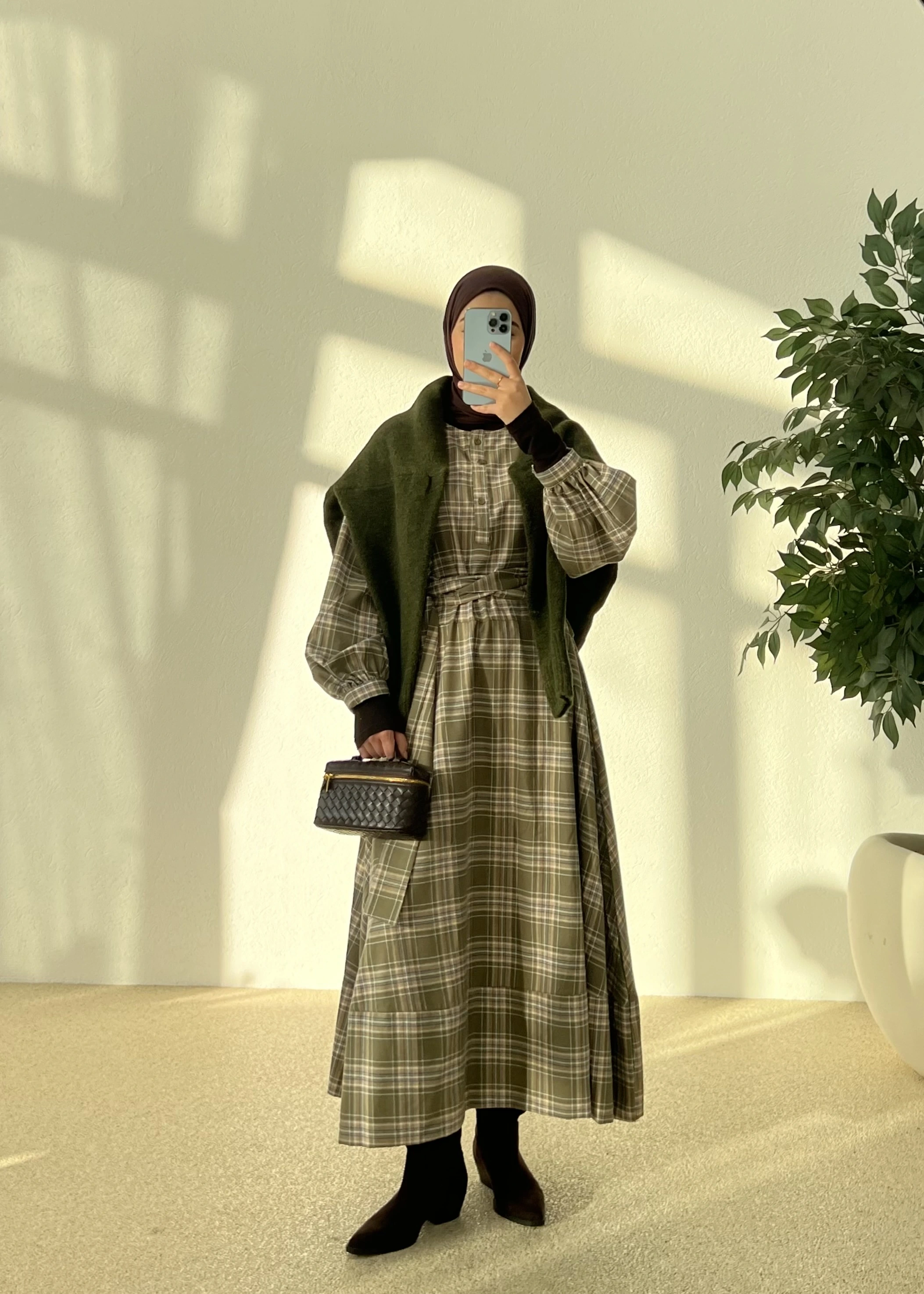 ZR KARELİ GÖMLEK ELBİSE AÇIK YEŞİL