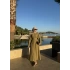 MİLS BEL PİLELİ KETEN ELBİSE yağ yeşili
