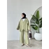 V YAKA KETEN KİMONO TAKIM YEŞİL