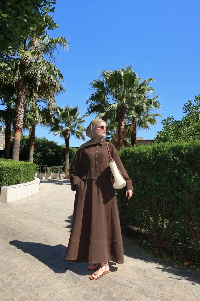 MÜSLİN PAMUK ETEK TAKIM kahve