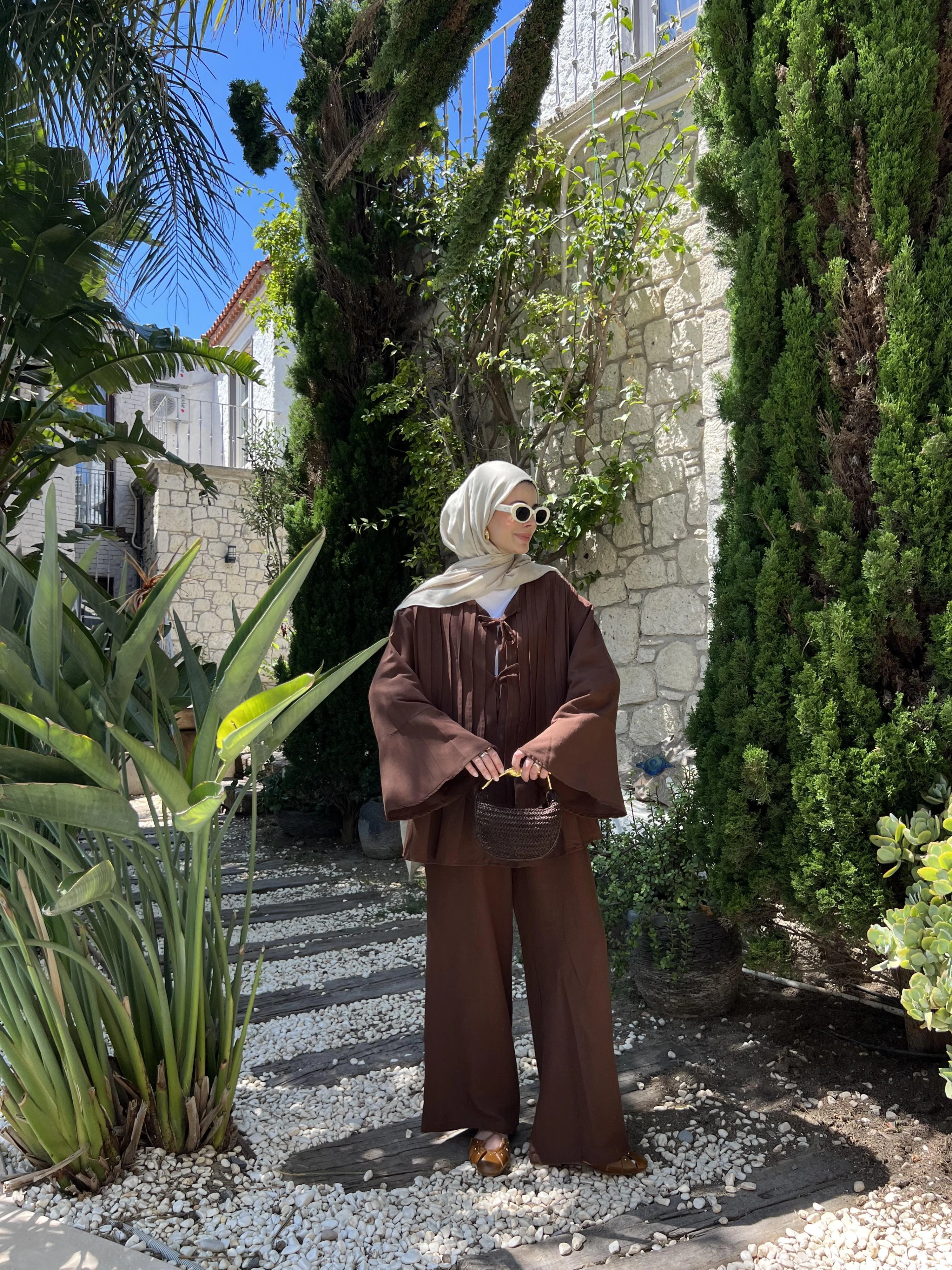 MOİ BAĞLAMALI KETEN TAKIM kahve