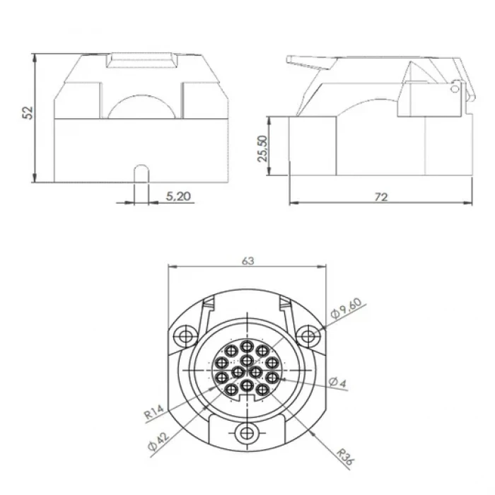 2K 13 Pin Kapaklı Çeki Demiri Enerji Soketi