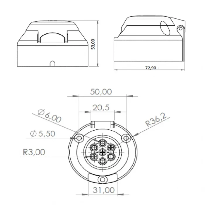 2K 7 Pin Kapaklı Su Geçirmez Çeki Demiri Enerji Soketi