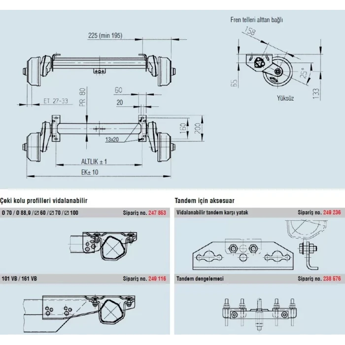 Al-Ko 1000Kg 4x100 1400mm Torsiyonlu Frenli Aks Dingil