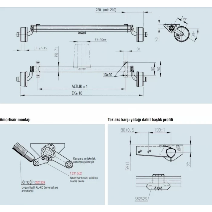 Al-Ko 750Kg 1400mm Torsiyonlu Frenli Aks Dingil Seti