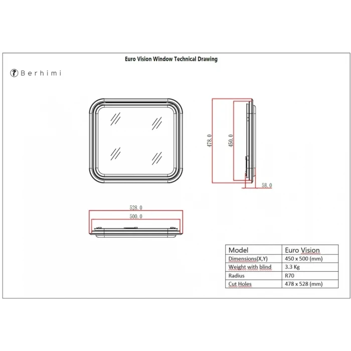 Berhimi 45x50cm Beyaz Amortisörlü Karavan Camı / Pencere