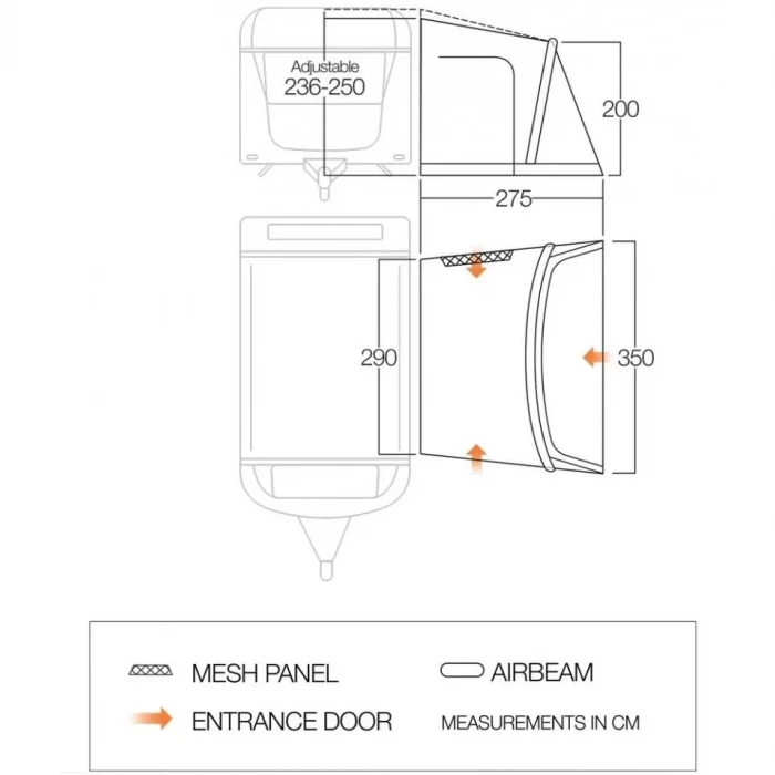 Campasist Air280K Easy 2.8Mt Karavan Havalı Kapalı Çadır. Tente - 280x280x235