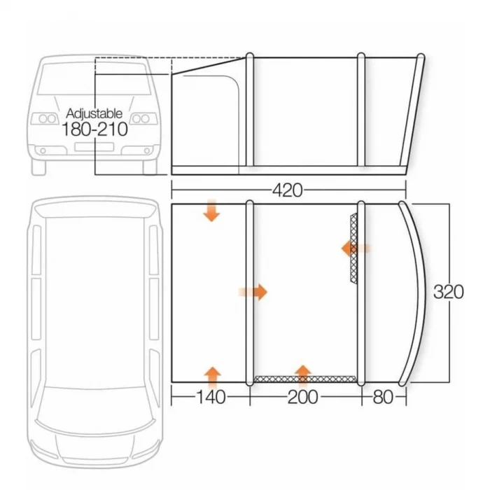 Campasist VW T5.T6 Kapalı Havalı Tente Çadır 400x300x210