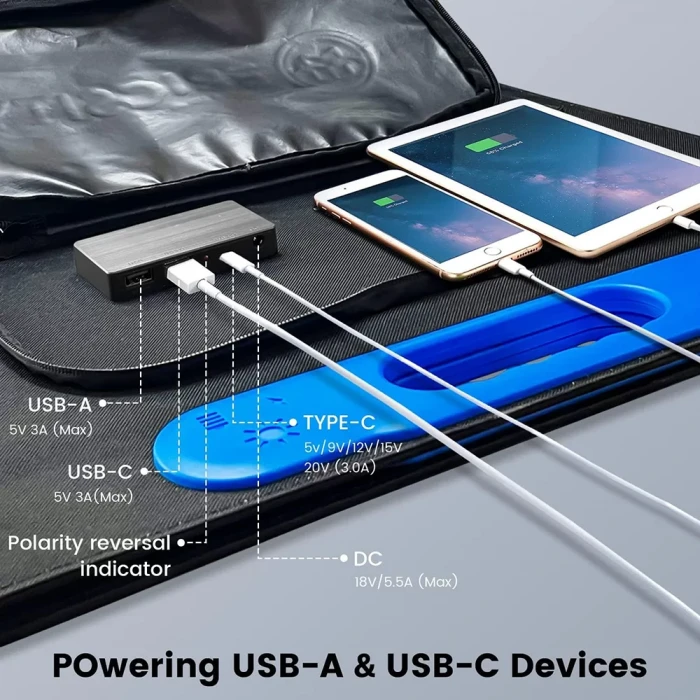 EvaCool 100W Type-C, USB Çıkışlı Katlanabilir Portatif Güneş Paneli