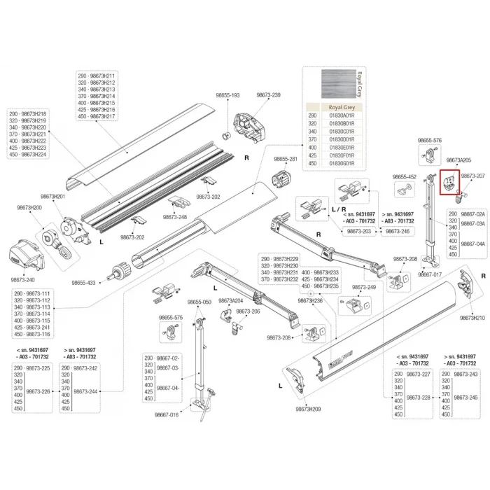 Fiamma 98673A205 F80 Tente Yedek Parça Sağ Destek Ayağı bağlantı Noktası