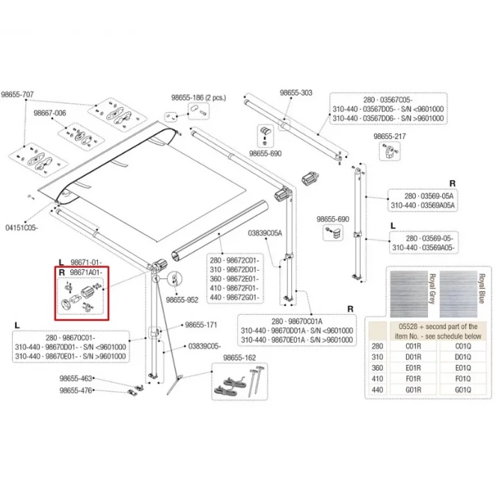 Fiamma Caravanstore 280-550 Sağ Mafsal Takımı Yedek Parça