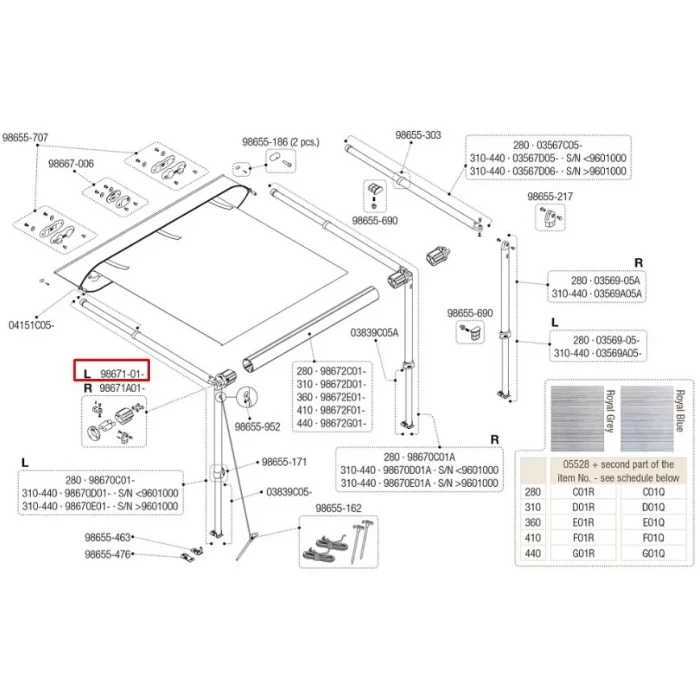 Fiamma Caravanstore XL 280-550 Sol Mafsal Takımı Yedek Parça