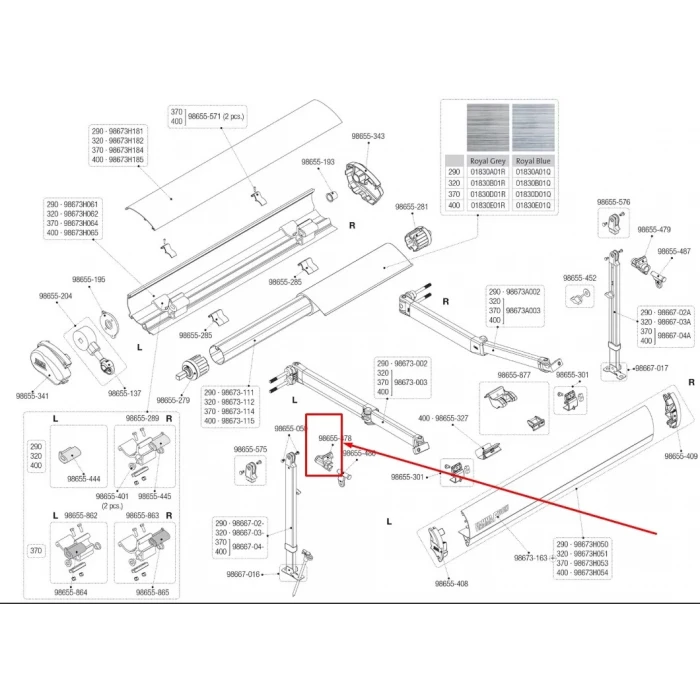 Fiamma F45s Sağ Ayak Döner/Mafsal Braketi Yedek Parça