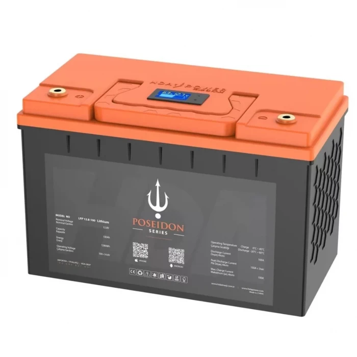 HDA Power Poseidon 12.8V 100 Amper 5000 Döngü Bluetooth LifePO4 Lityum Akü