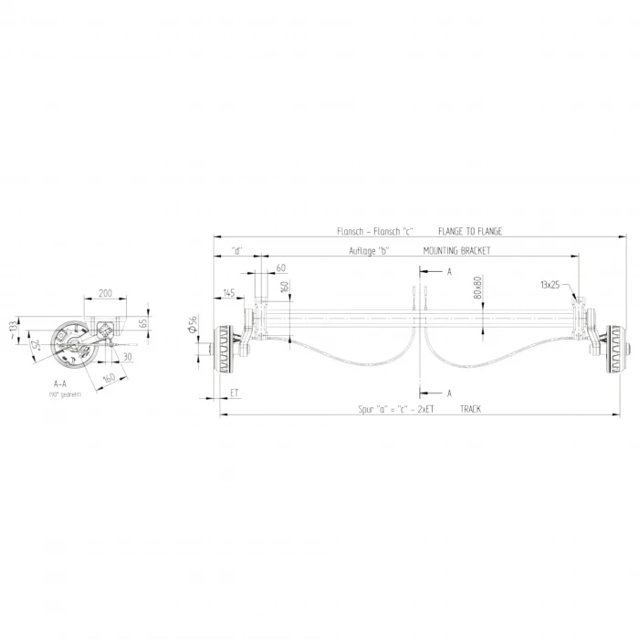 Knott 1350Kg 4x100 1400 - 1850mm Torsiyonlu Frenli Aks Dingil