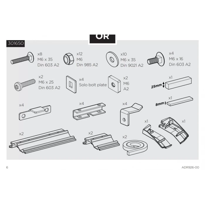 Thule 6300 L3,L4, H2Ducato Jumper Boxer 2007 ve sonrası Tente Montaj Braket Seti