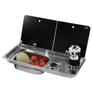 Can 1766 Cam Kapaklı 2 Gözlü Karavan Ocak Evye Kombinasyonu