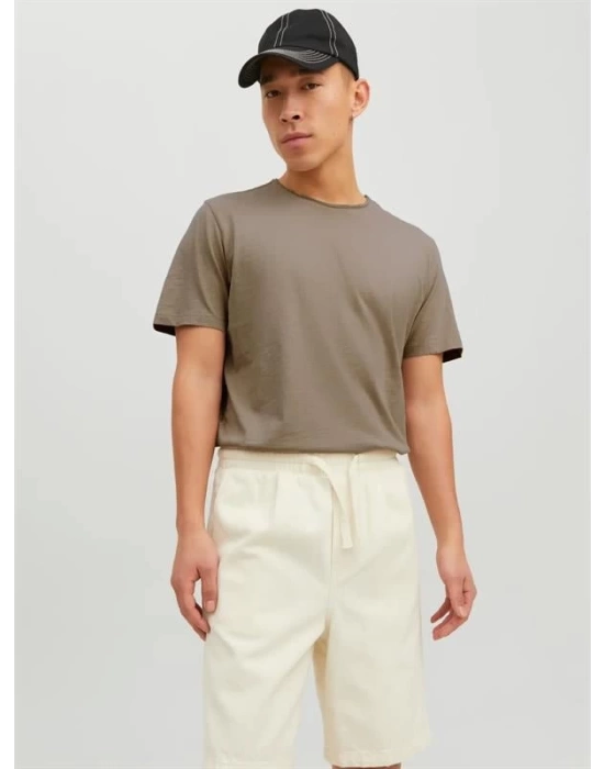 12182498 Yırtık Yaka  Oval Kesim Erkek Tshirt Bej