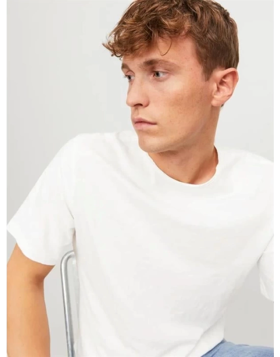 12182498 Yırtık Yaka  Oval Kesim Erkek Tshirt Beyaz