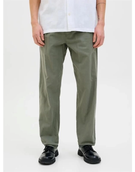 12248606 Relaxed Fıt Beli Lastikli Keten Jogger Erkek Pantolon Haki