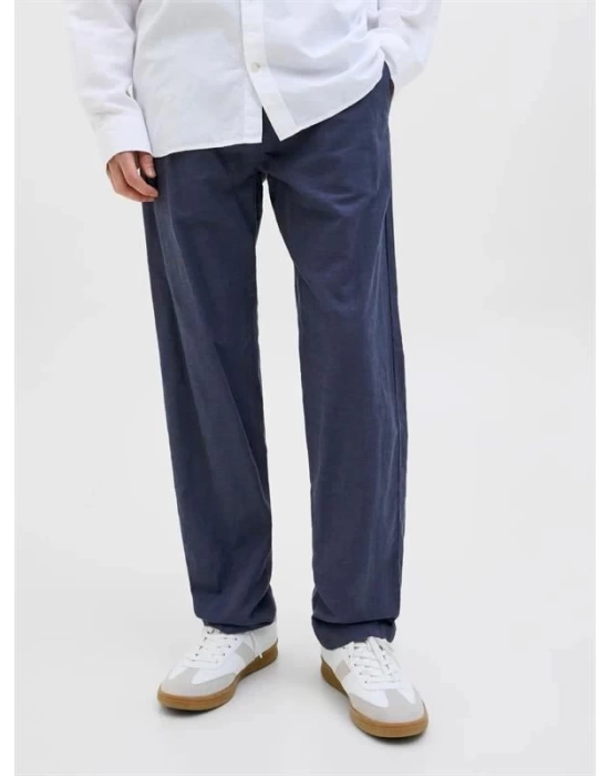 12248606 Relaxed Fıt Beli Lastikli Keten Jogger Erkek Pantolon Lacivert