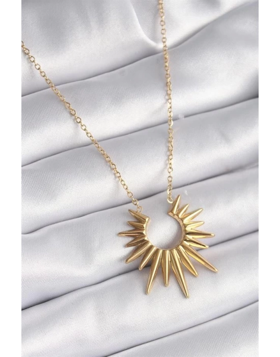 316L Çelik Gold Renk Güneş Model Vintage Kadın Kolye