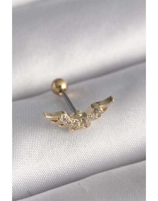 316L Çelik Gold Renk Zirkon Taş Detay Kanat Model Tragus Piercing