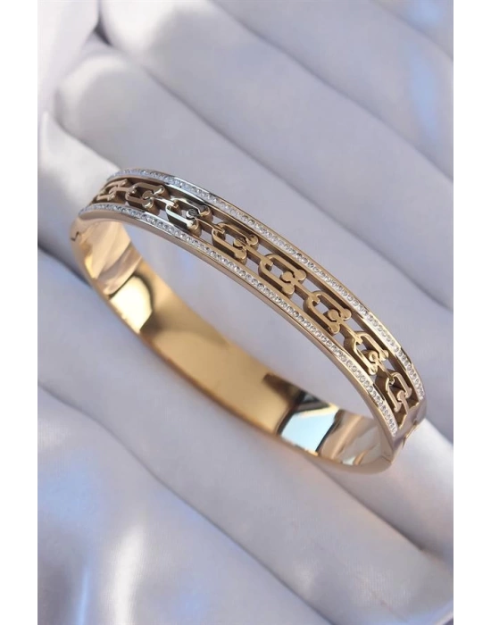 316L Çelik Gold Renk Zirkon Taşlı Model Kelepçe