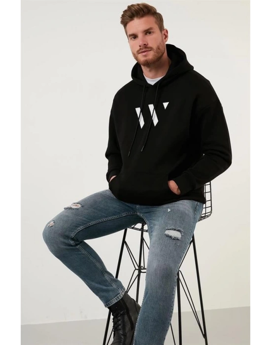 3D Baskılı Kapüşoınlu Oversize Sweatshirt
