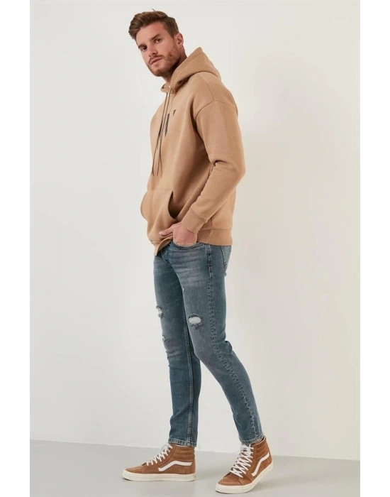 3D Baskılı Kapüşoınlu Oversize Sweatshirt