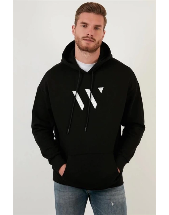 3D Baskılı Kapüşoınlu Oversize Sweatshirt