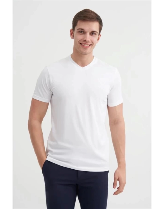 4624 Basıc V Yaka Erkek T-Shirt Beyaz