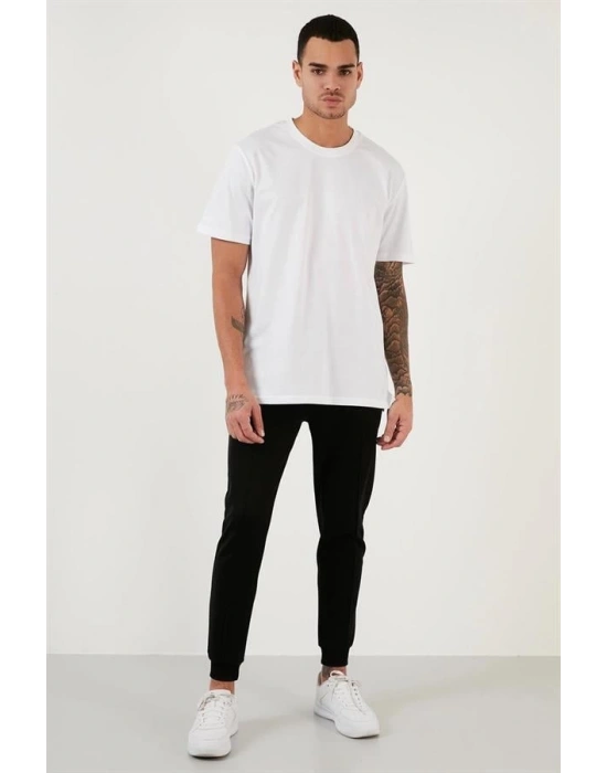 Bisiklet Yaka Relax Fit Erkek T- Shirt Siyah Beyaz