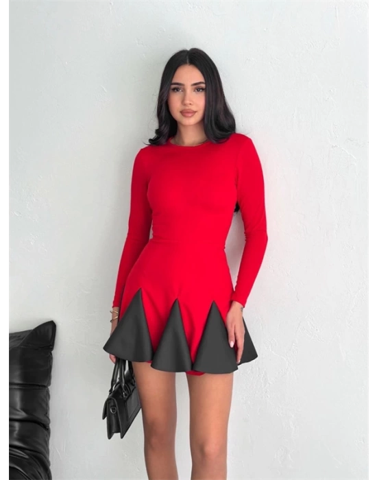 Eteği kloş crep mini elbise s1267