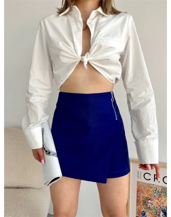 Gabardin fermuarlı şort etek S24906