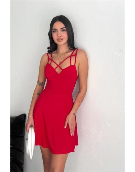 İnce çift askılı mini elbise